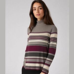 Karen Scott Women's Large 100% Cotton Striped Rib Mock-Neck Sweater NWT